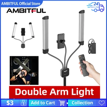 AMBITFUL AL-20 3000K-6000K 40W Dobbeltrom Armer Fylle LED-Lys Lange Strimler LED-Lys med LCD-Skjerm for Photo Studio Live-Kringkasting