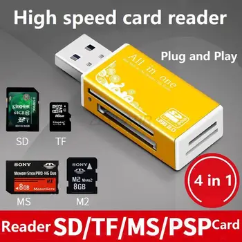MS M2 SD TF 4-i-1-Kortleser USB Mini Multi 4 Spor for Micro SD-Kort Leser Minne Adapter for Micro MS, MMC SDHC-MS Duo T-Flash