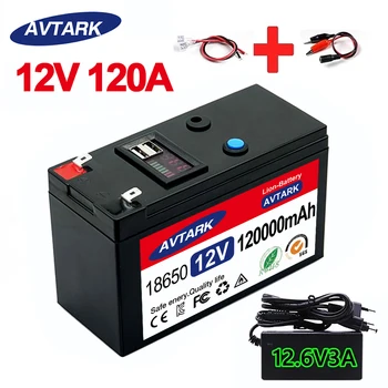 12V 120 ah Batteri 18650 litium batteri Oppladbart batteri for solenergi elektrisk bil batteri+12.6v3A lader