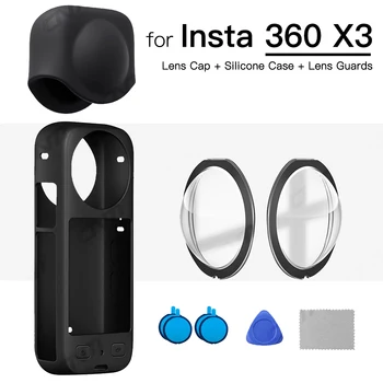 Insta360 X3 linsedekselet Protector + silikonetui + Objektiv Vakter for Insta 360 X3 Kameraet Protector Set Anti-scratch Tilbehør