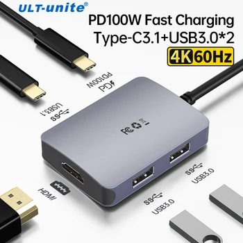 5 In 1 USB-3.1-Hub Type C HDMI-Dokk PD 100W Dual USB 3.0 Adapter For iPad Pro Surface Pro 8 Tilbehør Type C-Hub