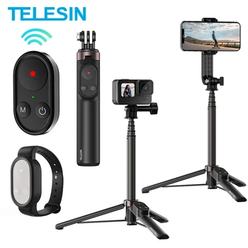 TELESIN Trådløs Fjernkontroll For GoPro Hero 12 11 10 9 Maks Aluminium Legering Selfie Stick Sammenleggbart Stativ For IPhone Smarttelefon