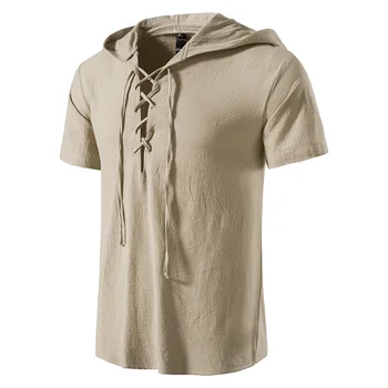 Menn Kort-sleeved T-skjorte Nye Menn V-hals Skjorte Sommer Bomull Og Lin Led Casual Menn T-skjorte Skjorte Mannlige Pustende Skjorte