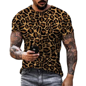 Leopard Sexy Menn ' s T-skjorte Luksus O-hals kortermet Topp Vintage Dyr Mote t-skjorte For Menn Streetwear Hip Hop Klær Skjorte