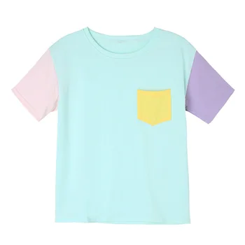 Sommeren er kort-sleeved løs mote koreansk stil enkel farge matchende T-skjorte for kvinner
