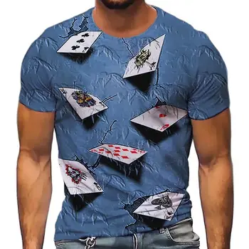 Uformell Poker 3D-Trykte T-Skjorter For Menn Sommeren Polyester O-Hals, Korte Ermer Topper Løs T-Skjorte Stor Størrelse for Menn Klær 6XL