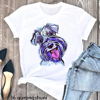 Schnauzer Elsker Hunden Dyr Print T-Skjorte Grafiske Tees Kvinner Klær, Morsomme T-Skjorter Harajuku Skjorte Tumblr Topper T-Skjorte Femme