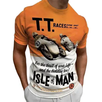 Motorsykkel T-skjorte for Menn 3D Isle of Man TT Skriv Kort Sleeve Vintage Topper Street Tur Biker T-Skjorte For Menn t-skjorte Oversized Tee