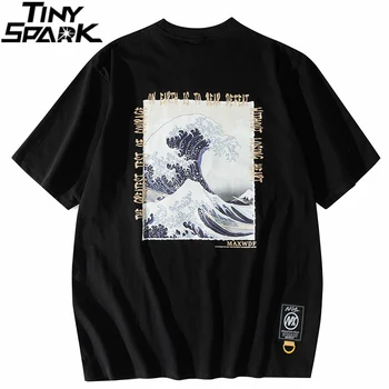 Hip Hop-Oversize T-Skjorte Streetwear Harajuku Ukiyoe Brev Print T-Skjorte 2023 Menn Sommeren Kortermet T-Skjorte I Bomull Løs Skjorte