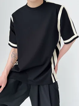 SYUHGFA Menn Klær 2023 Sommer Korte Ermer Stripe Oversized T-skjorte koreansk Mote Løs Streetwear Harajuku T-skjorte For menn