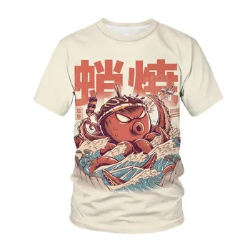 3D-Printet Mote Casual T-skjorte for Menn og Kvinner Unisex-Japansk Mat-Sushi Dyr Mønster Kort Sleeved Toppen