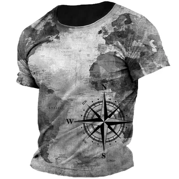 Sommeren Retro Compass Print Menn ' s T-skjorter med Korte Ermer og Topper Navigasjon Grafisk Vintage T-Skjorte Oversized T-Skjorte for Menn Klær