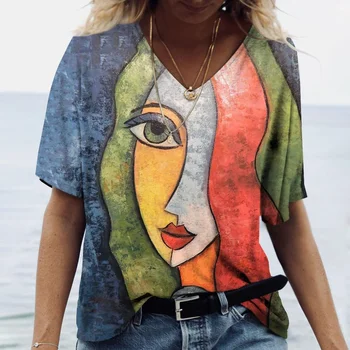 2023 Nye Women 's T-skjorter Abstrakt Maleri Grafikk Vom' s T-skjorter Kort-sleeved Topper Fashion Designer Klær Sommer Klær
