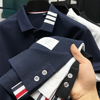 High End Merket 100% Bomull Polo Skjorte Menn Kort Skjorte i 2023 Sommer Klassisk T-skjorte for Menn Ren Farge Pustende koreansk M-4XL