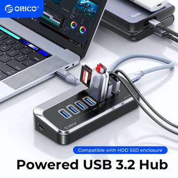 ORICO ABS Drevet 5Gbps HUB PD18W-Lading USB-3.2 Type C-hub, Card Reader-Splitter Med Strømadapter for Stasjonære PC-Tilbehør