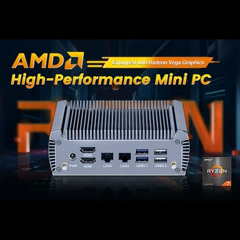 Topton Vifteløs PC Gaming AMD Ryzen 7 4700U 5800U 32GB RAM 1TB SSD Mini-Datamaskin 4K Dual HD Windows 11/10 HTPC-Tårnet PC Wi-fi 6 Bt