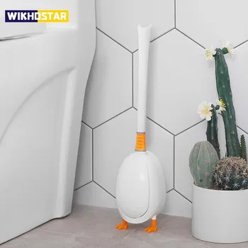 WIKHOSTAR Silikon Bad toalettbørste Veggmontert Børste Fleksibel Deep Clean Til Hjørne Børsten Søt And toalettbørste