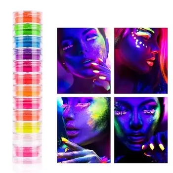 12 Fluorescerende Farger, Matt Øyenskygge Neon Pigment Pulver Nail Art Matt Glitter Palett Skimmer Skinner Halloween Dekorasjon