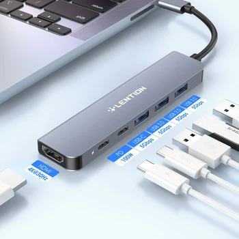 LENTION USB-C-HUB 4K HDMI Multiport-Dongle med 100W PD Lading Type-C MacBook Pro/Luft 2016-2023 M1 M2 Kompatibel Tildeleren HUB
