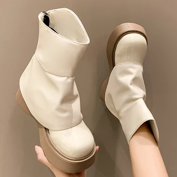 Moderne Ankel Boots For Kvinner Chelsea Sokker 2022 Gladiator Mote Damer Rund Tå Kort Glidelås Plattform Kvinnelige Gummi Sko