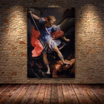 Erkeengelen Michael Beseiret Satan lerret å male maler Guido Reni kunst-Plakaten og utskrift for living home decor cuadros