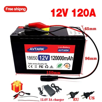 2023Upgrad12V 120 ah lithium batteri 18650 for Solcellepaneler 30A innebygde high gjeldende BMS elektrisk bil batteri +12,6 V-lader