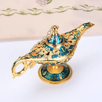 Aladdin Lampe Ornament Vintage Metall Skåret Magisk Lampe Miniatyr Te Olje Potten Retro Håndverk Dekorasjon Gave
