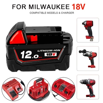 18V 12.0 Ah Erstatning for Milwaukee M18 XC Lithium Batteri 48-11-1860 48-11-1850 48-11-1840 48-11-1820 Oppladbare Batterier