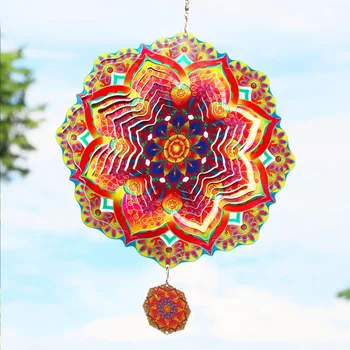 Mandala Vind Spinnere Utendørs Hage Ornamenter 3d Metall Skulpturer, Kinetisk Spinner Chimes Roterende Verftet Art Dekorasjon Windchime