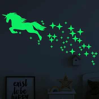 1 Sett Unicorn Hest Stjerners Mønster Klistremerke Fluorescerende Kreative Lysende Skåret Rom Vegg Klistremerke Art Dekaler Hjem Dekorasjon