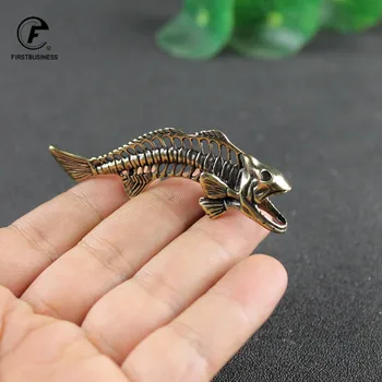 Messing Fisk Figurer Miniatyrer Nøkkelringer Fisk Bein Skrivebordet Ornament Craft Simulering Te Pet Hjem Dekorasjon Tilbehør