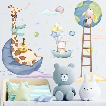 Tegneserie Giraffe Kanin wallstickers Kids room Baby Soverommet Vegg Innredning Flyttbare DIY PVC Art Veggmalerier Hjem Dekorative Wall Sticker