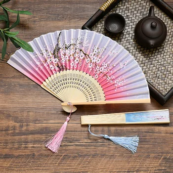 Silke Fan Vintage Kinesisk Japansk Stil Blomst Folding Fan Hjem Dekorasjon Bryllup Dans Hånd Fan Art Craft Kvinner Gave