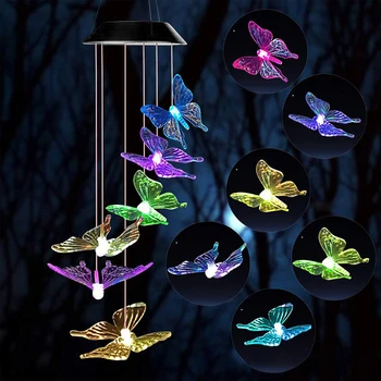 LED solvinden Chime Butterfly Lys Farge Endre Vanntett Utendørs Windchime Hengende Lampe for Hage med Uteplass Verftet Dekorasjon