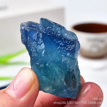 100% Naturlig Høy Kvalitet Blå Fluorite Krystall Stein Healing Home Decor Mineral Prøven Hage Dekorasjon Blomsterpotte