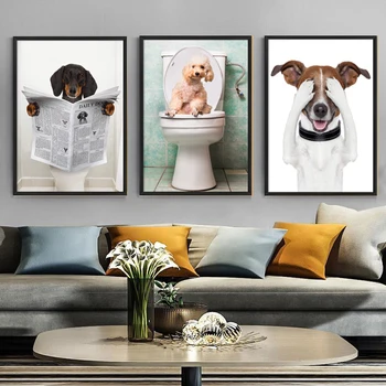 Toalett Hund Bad Innredning Lerret Anime Plakat Bedårende Dyr Kunst På Veggene Bildet Maleri For Stue Estetiske Hjem Innredning