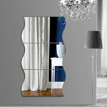 6Pcs 3D Speil på Veggen Klistremerke Bølger Form Selvklebende Hjem Tykkelse Bad Kjøkken Stue Hjem Dekorasjon Tilbehør