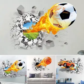 3D-Tegnefilm Basketball Fotball Bil wallstickers Barna Rom Merket Vinduet Innredning