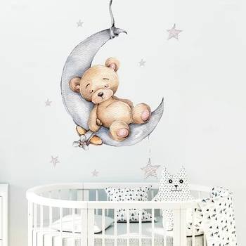 Tegneserie Bamse Sove på Månen og Stjernene wallstickers for Barn Rommet Babyen Room Decoration veggdekor Rommet Interiør