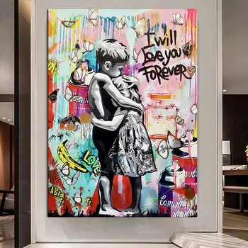 Banksy Veggen Kunst som jeg Vil Elske Deg for Alltid Plakat Kunstverk Inspirert Graffiti Lerret å Male Street Pop-Art Utskrifter for Hjem Innredning