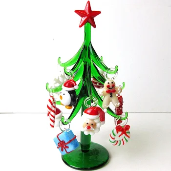 Håndlaget Murano-Glass Håndverk Christmas Tree Figurer Ornamenter Hjem Innredning Simulering Juletre Med 12 Anheng Tilbehør