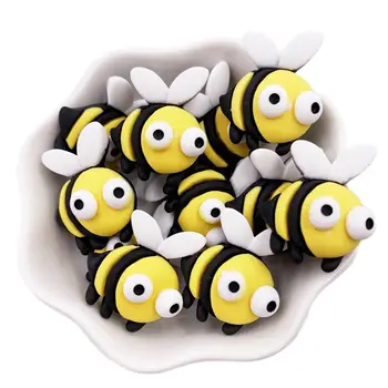 Nye Harpiks Fargerike 3D Kawaii Bee Flatback Figur Cabochon Utklippsbok DIY Hår Bue Hårnål Craft Hjem Innredning Tilbehør OH712