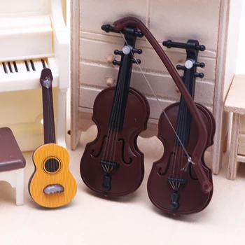 Nye Mini Miniatyr Fiolin Musikk Instrument Ornament Gitar Modell Plast DIY Dukkehus Microscape Formen For Hjemme-pc Innredning
