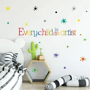 Hvert Barn Er En Artist Wall Sticker Engelsk Ordspråk For Barn Soverom Dekorasjon Hjem Innredning Art Mural Fargerike Klistremerker