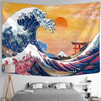 Kanagawa Bølger Oljemaleri Billedvev Veggen Henger Bohemske Stil Utskrift Psykedelisk Hippie Art Hjem Innredning