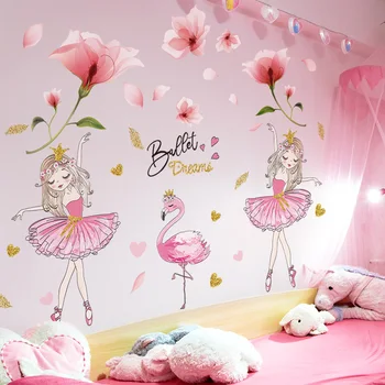 [SHIJUEHEZI] Rosa Blomster Plant wallstickers DIY Jente Flamingo Veggen Dekaler for Barn Soverom Baby-Rommet Barnehage Hjem Dekorasjon