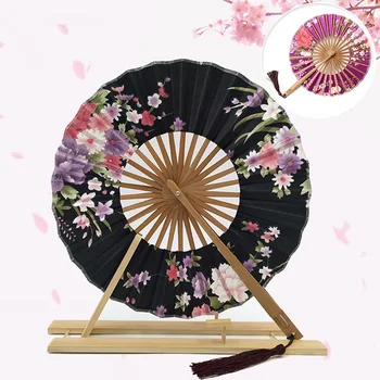 Japansk Stil Runde Folding Fan Vintage Dusk Blomst Silke Dans Hånd Fan Art Craft Gave Bryllup Hjem Dekorasjon Ornamenter