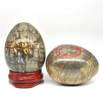 34x44mm Bambus Jasper Egg Formet Stein Naturlige Krystall Healing Massasje Minerale Gemstone Åndelige Dekorasjon Samling