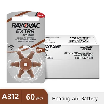 60 PC-er Rayovac Ekstra Ytelse høreapparat Batterier 1.45 V 312 312A A312 PR41 Sink-Luft-Batteri For BTE CIC RIC OE Høreapparater