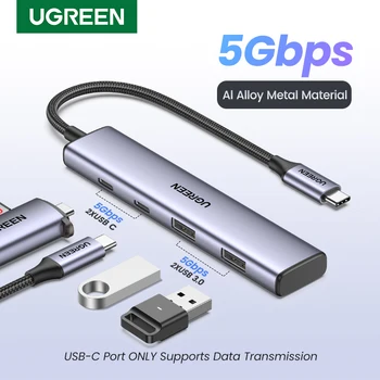 UGREEN USB-C-Hub 4 Porter USB-C-til-USB-Hub med 2 USB-C og 2 USB-ET 5Gbps Data Port Aluminium Type C-Hub til Flere USB-Adapter